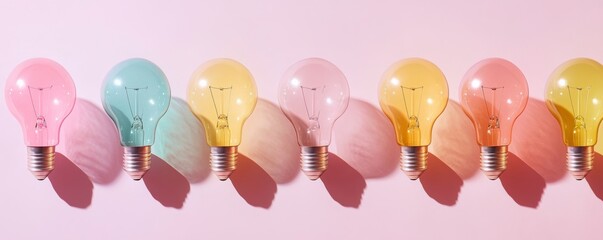 Poster - Colorful light bulbs in a row, creative lighting concept