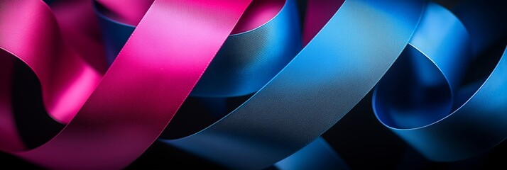 Poster - A close up of blue and pink paper ribbons, forming an abstract pattern with vivid colors and dynamic shapes.