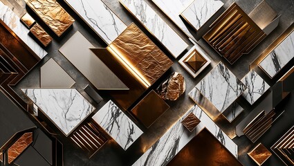 Wall Mural - Geometric abstract pattern of gold and marble.