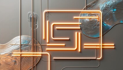 Wall Mural - Abstract neon light art on a gray background.