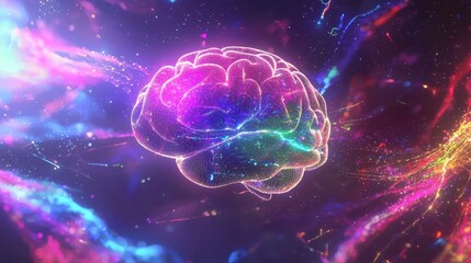 Poster - Colorful Digital Brain Spinning in a Cosmic Space