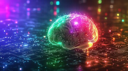 Poster - Digital Brain with Circuitry and Spinning Effects