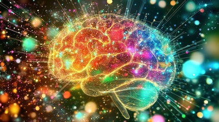 Poster - Colorful Abstract Brain with Circuitry Elements