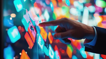 Poster - Businessman Pointing at Colorful Digital Interface