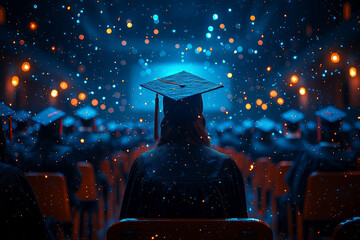 Fototapete - A university hosting a virtual graduation ceremony in the metaverse, representing the growing use of virtual worlds in significant life events. Concept of ceremonies.