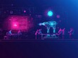 A team of engineers gathered around an AIpowered robot, intricate machine parts, neonlit background, tech noir vibe, highly detailed sketch
