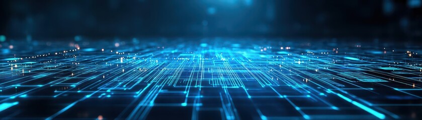 Poster - Advanced tech circuitry, glowing blue grid, dark futuristic backdrop, abstract digital patterns, seamless design