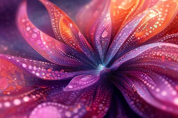 Aufkleber - Abstract floral pattern with swirling, iridescent petals and a glowing center.