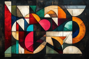 Poster - Abstract geometric painting with bold colors and shapes.