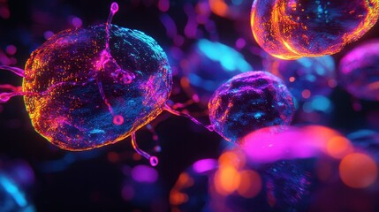 Poster - 3D Glowing Human Stem Cells in Research Visualization