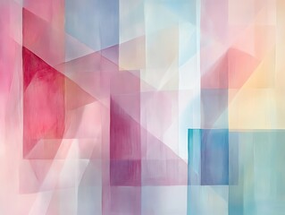 Poster - Abstract geometric background with pastel pink, blue, and yellow colors.