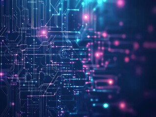 Poster - Digital circuit network, glowing electronic patterns, abstract tech shapes, dark cyber background, futuristic design