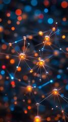 Aufkleber - Abstract network of interconnected glowing nodes with bokeh effect in the background.