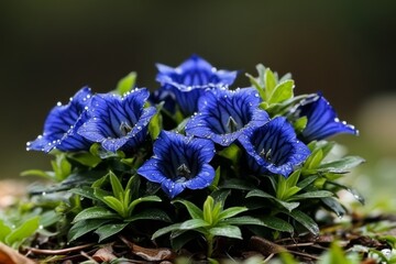 a dense patch of water speedwell growing in a meadow, sprinkled with morning dew