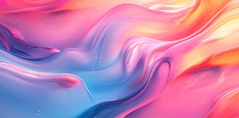 Abstract colorful liquid background with pink, orange, and blue tones with a soft blur effect and tiny white dots.