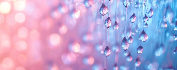 Aufkleber - Close-up of water droplets on glass with colorful bokeh, abstract background. Serenity and nature concept