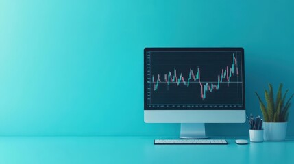Poster - Paper art computer screen showing stock market trends, flat design illustration