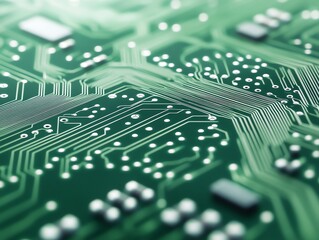 Aufkleber - Close-up of a green circuit board with intricate pathways and components.