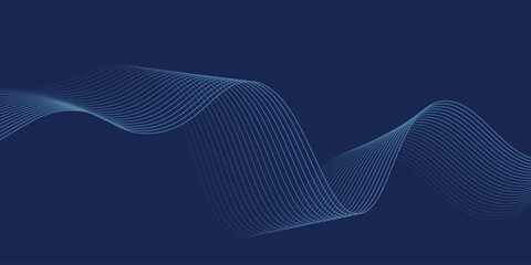 Abstract glowing wave lines on dark blue background. Dynamic wave pattern. Modern flowing wavy lines. Futuristic technology concept.