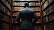 © Coffee Cafe Lover - Professional Lawyer Standing Against Bookshelf in Cinematic Lighting - High Quality Stock Photo