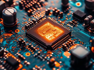 Poster - A close-up of a glowing CPU chip on a circuit board.