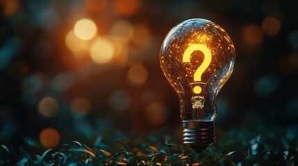 A vibrant lightbulb with a question mark filament illuminates a diverse crowd, representing the spark of curiosity and problemsolving.