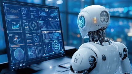 Poster - Humanoid Robot Analyzing Data on a Computer Screen