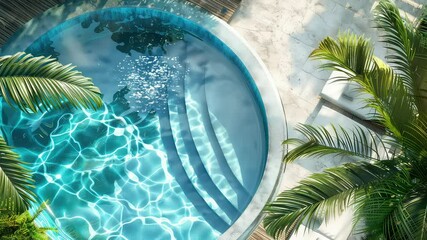 Wall Mural - animation tranquil garden with refreshing pool view generated with ai