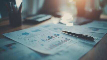 Poster - Business Documents on Table with Graphs and Pen
