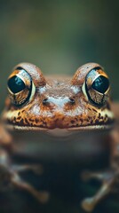 Poster - Close-up of a brown frog with vibrant eyes, nature macro photography. Wildlife and amphibian study concept