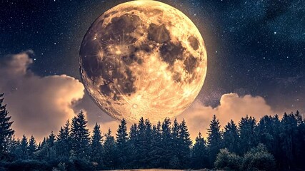 Canvas Print - Capture a breathtaking real photograph of a full moon glowing brilliantly in a starry night sky, its surface illuminated to reveal intricate craters and textures, creating a mesmerizing focal point 