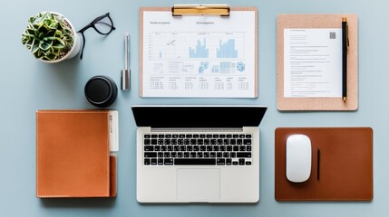 Poster - Modern Workspace With Laptop and Paperwork