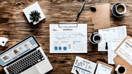 Poster - Office Workspace with Laptop and Financial Reports
