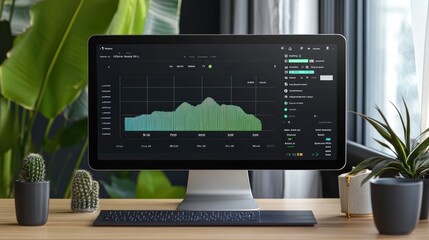 Poster - Modern Workspace with Data Visualization on Screen