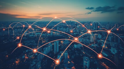 Aufkleber - Connecting cities the digital network of urban life at dusk