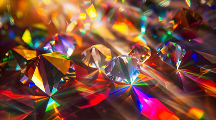 Poster - abstract background 3d wallpaper Colorful glass prisms reflecting light in a dark space.