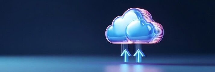 Sticker - Cloud Data Transfer: A Stylized Icon for Digital Storage, symbolizing upload, cloud computing, data security, technology, and connectivity.