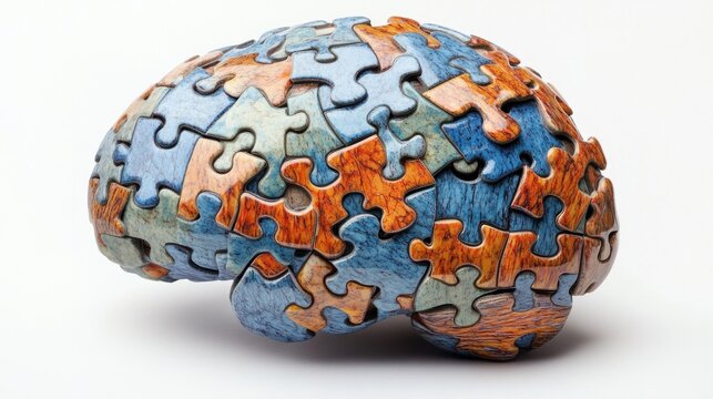pieces forming a brain, representing psychological complexity and therapy, isolated on white background