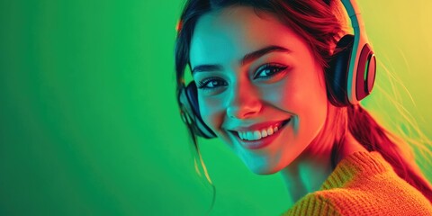 Canvas Print - Woman in Headphones, Colorful Background