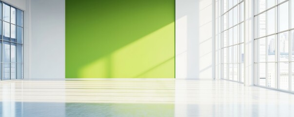 Poster - Modern Virtual News Studio with Bright Green Wall