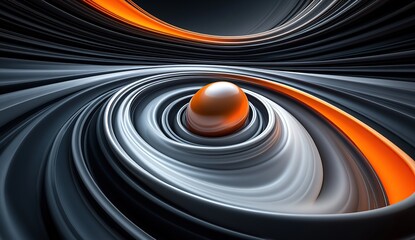 Poster - Abstract 3D design with orange and white spiral lines on a black background