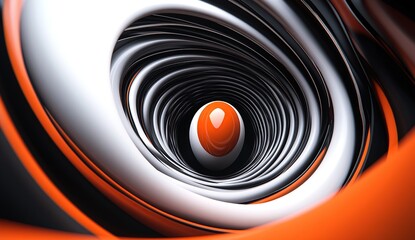 Poster - Abstract 3D design with orange and white spiral lines on a black background