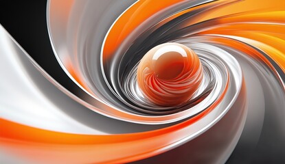 Poster - Abstract 3D design with orange and white spiral lines on a black background