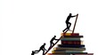 © Napasnan - a person pulling others up a ladder made of books, symbolizing leadership through learning, isolated on white background