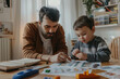 © Degimages - Father explaining a chore chart to child, stickers and rewards, teaching responsibility