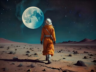 Wall Mural - Surreal Retro Woman Moonscape
