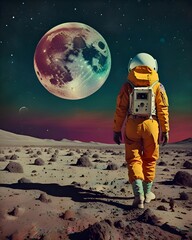 Wall Mural - Surreal Retro Woman Moonscape