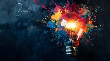 A Light Bulb Exploding with Colorful Paint Splatter