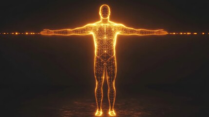 Poster - Glowing Wireframe Human Figure with Outstretched Arms