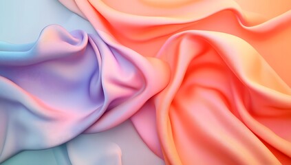 3D rendering of colorful draped fabric. light blue and pink background, soft lighting, 